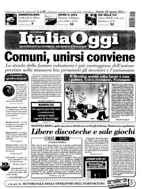 Italia oggi : quotidiano di economia finanza e politica